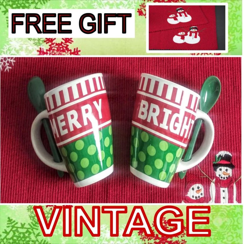V&S  Vintage "Merry & Bright" Mugs w/ Spoons-Kids